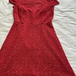 Orange Red Lace Dress size 2 LOFT EUC